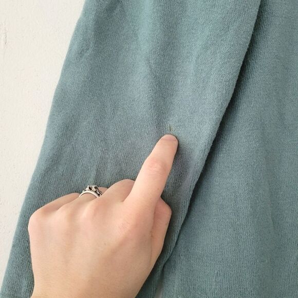 Ann Taylor Blue Cotton Blend Sweater Pointelle Yoke Large Petite - Picture 8 of 9